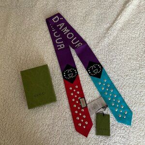 Gucci Interlocking G Éclair Studded Silk Scarf (Twilly)